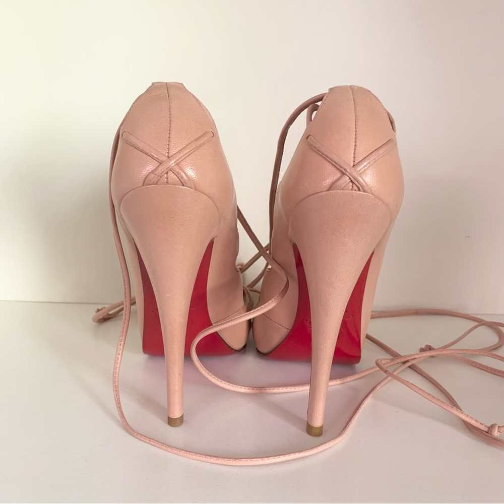 New Christian Louboutin nude Lace-Up Heels - Picture 9 of 16